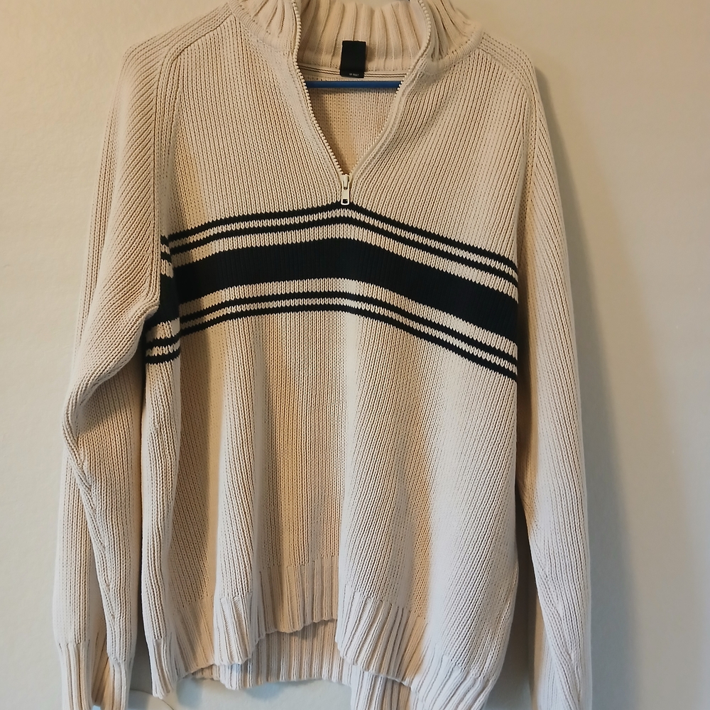 GAP Cream and Black Striped Turtleneck Sweater